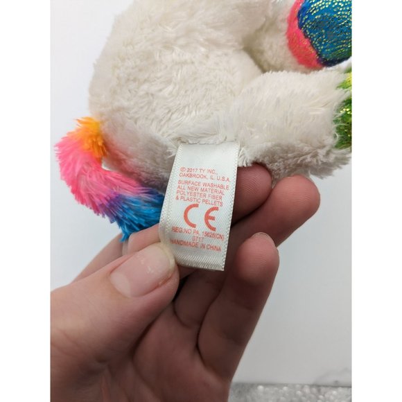 Ty Beanie Boo 2017 White and Rainbow 7" Plush Pixy The Unicorn - Picture 3 of 5
